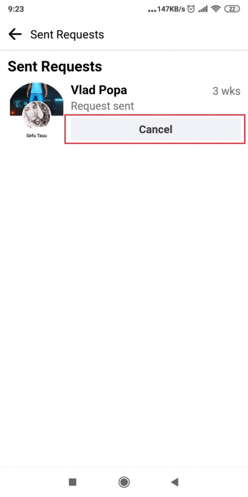 Image of a Facebook page showing theCancel all Facebook friend requests option