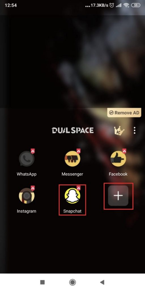 Open Snapchat on the Dual Space App