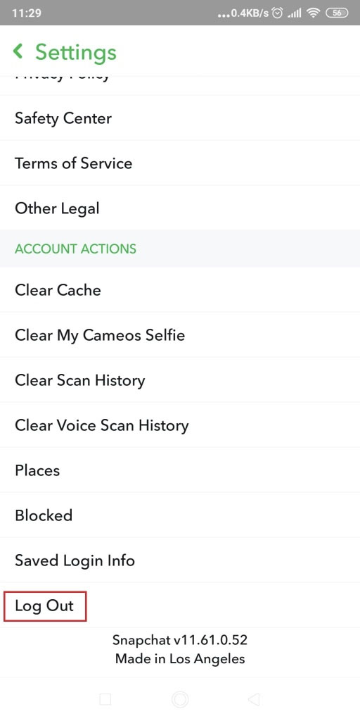 Image showing Snapchat's Settings page and options