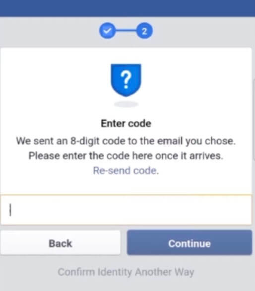 Image showing a page on facebook where the user can enter a security code