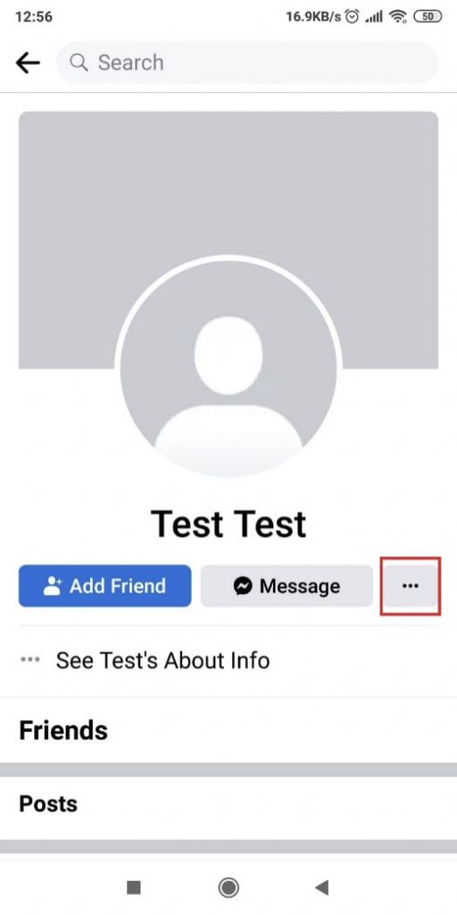 Image of a Facebook page on mobile where the "Three-dots" icon is highlighted