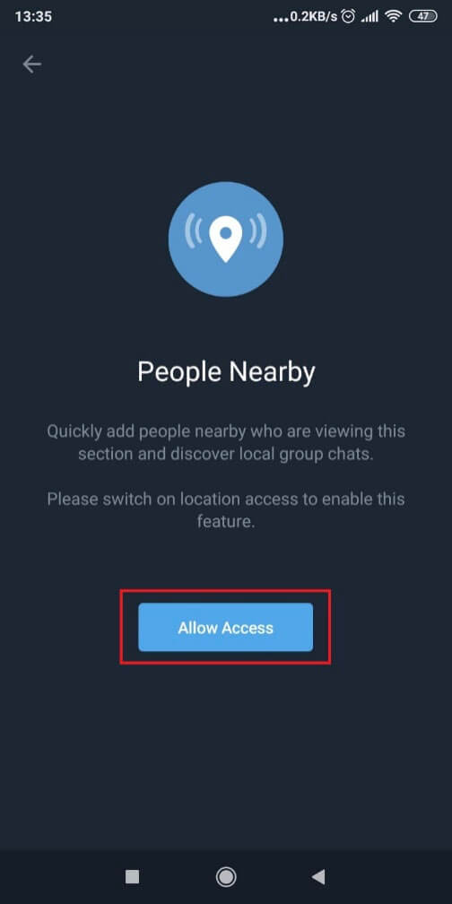 Telegram - Allow access to "People Nearby"