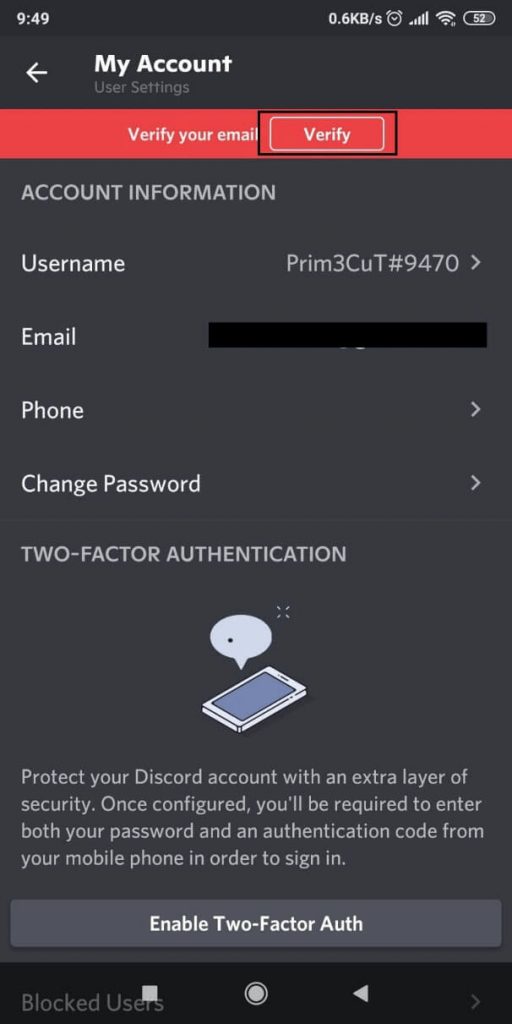 Image showing how to verify your email address on Discord.