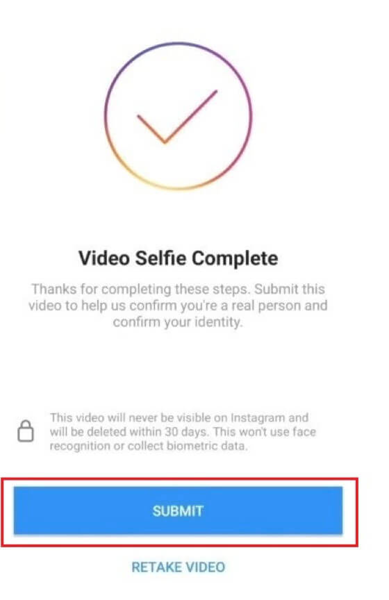 Instagram video selfie verification