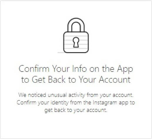 Image showing a "Confirm Your Info on the App" Instagram error