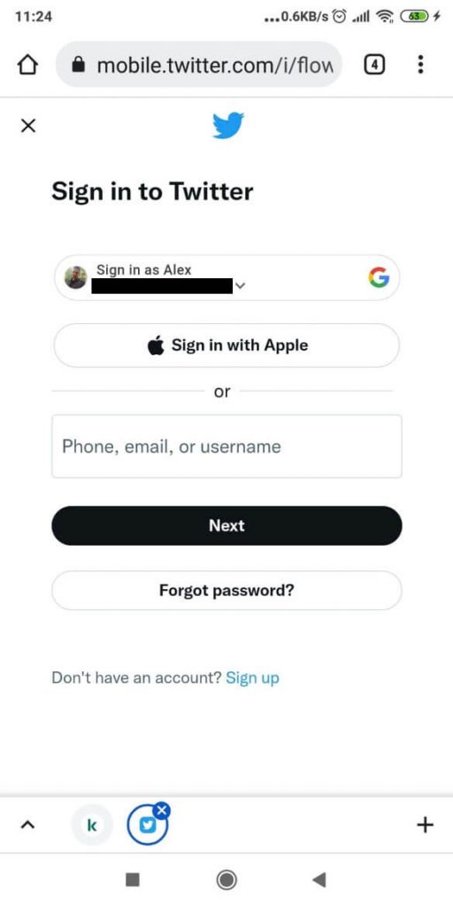 Sign in to Twitter with your Google account