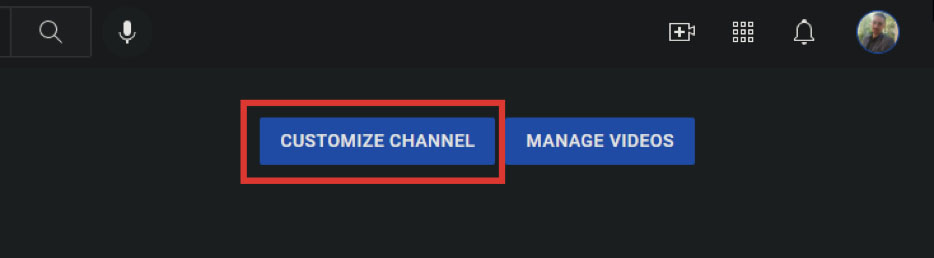 Image showing button to customize a YouTube channel