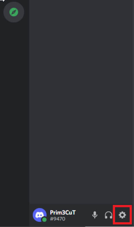 Image showing an open Discord window with the Settings icon highlighted