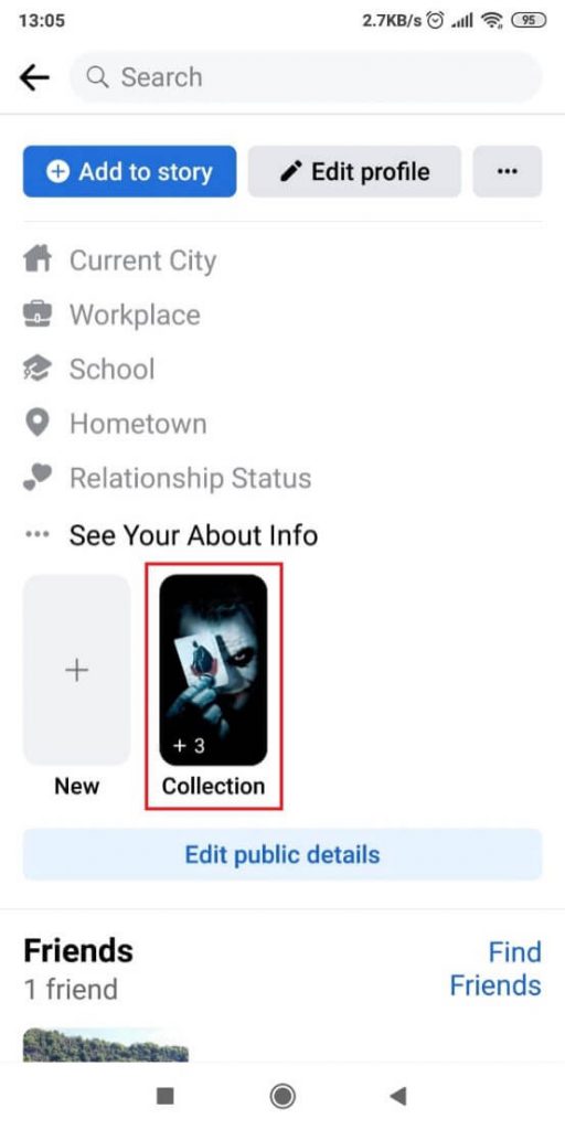 Image showing the Facebook Collections of a logged in user.