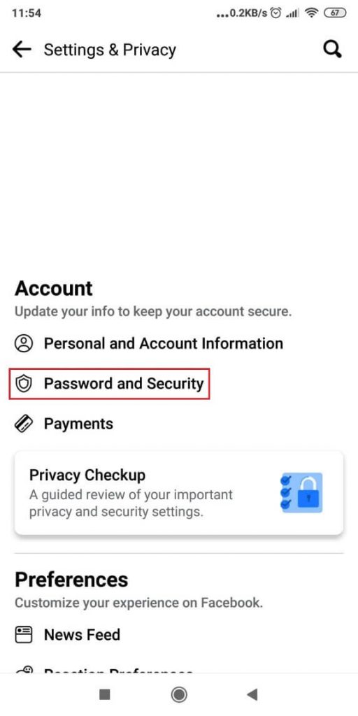 Facebook password and security settings