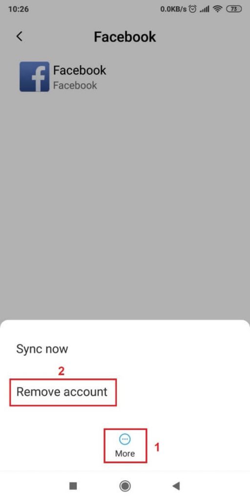 Screenshot showing how to remove Facebook account from your phone