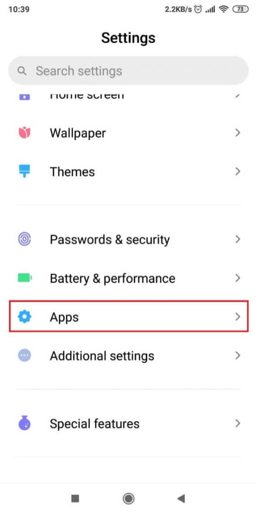 "Apps" option on your phone