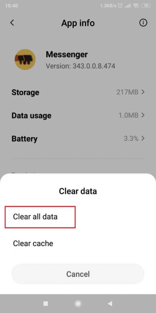 Clearing all app data from a phone menu options