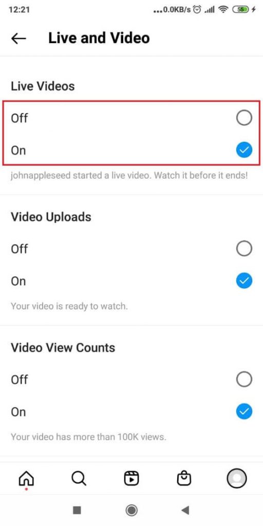 Image showing how to turn Instagram Live Videos on