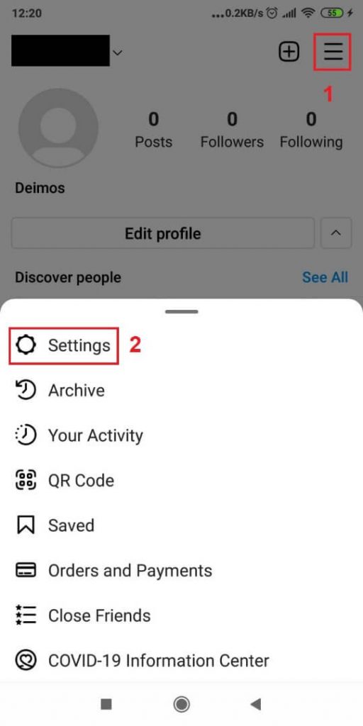 Image of Instagram's Settings page