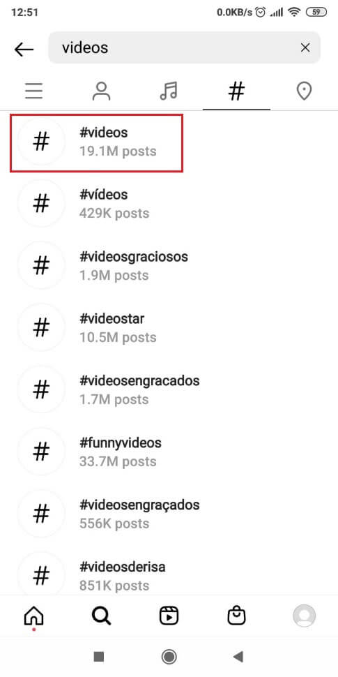 Searching for videos on Instagram