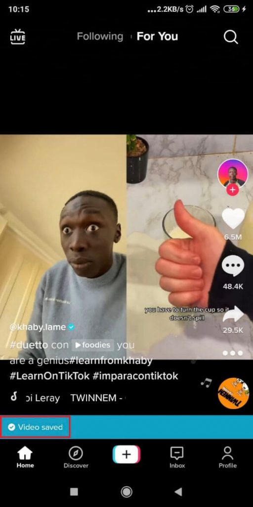 Image showing a TikTok video after it having been saved