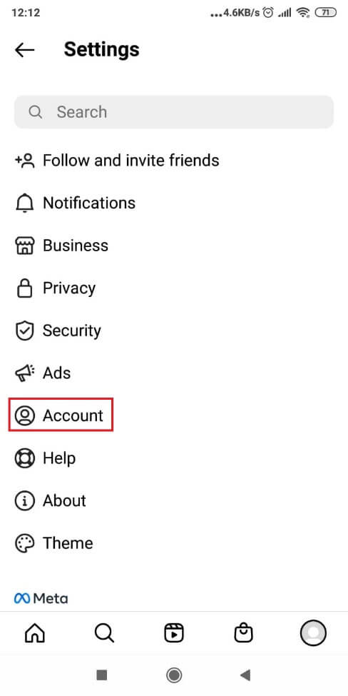 Instagram's Settings page.