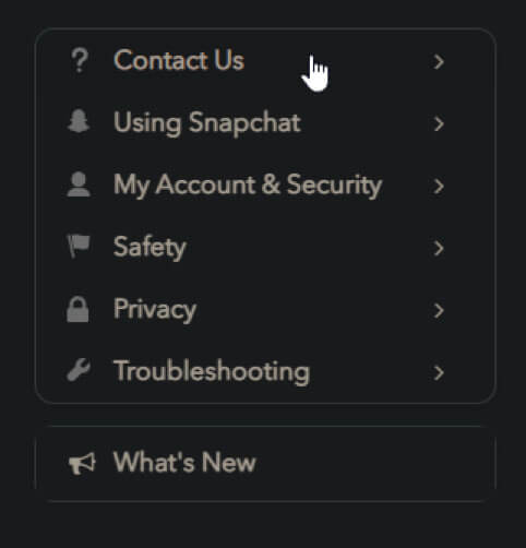 Image showing how to contact Snapchat's support.