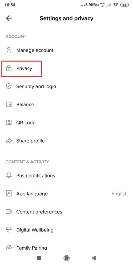 TikTok - Privacy options