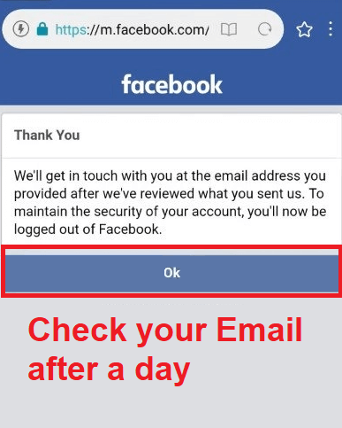 Facebook - Check your email after a day