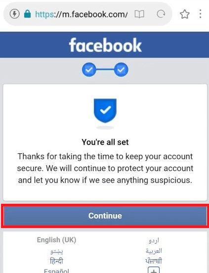 Tap on “Continue” to take control of your Facebook account and use it
