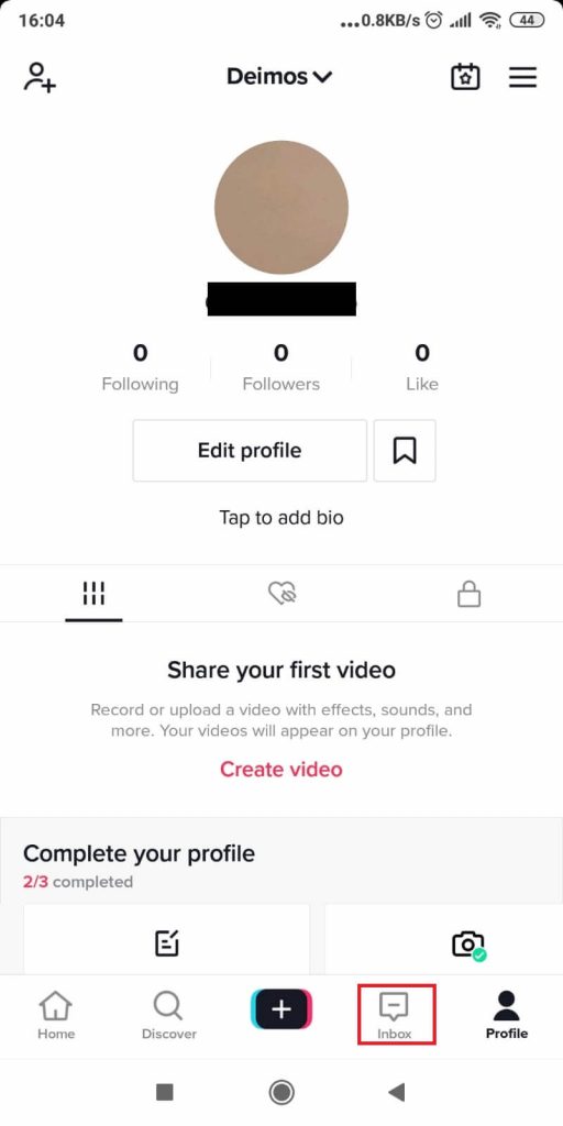 TikTok inbox
