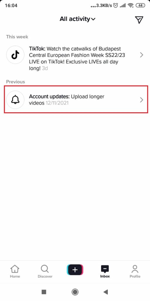 TikTok Inbox - Account updates
