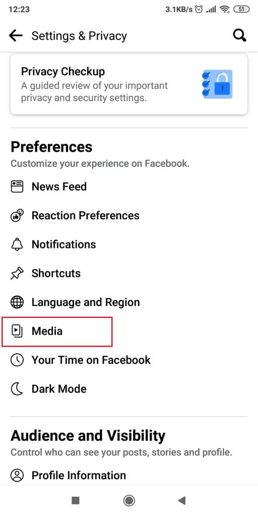 Facebook - Select “Media”