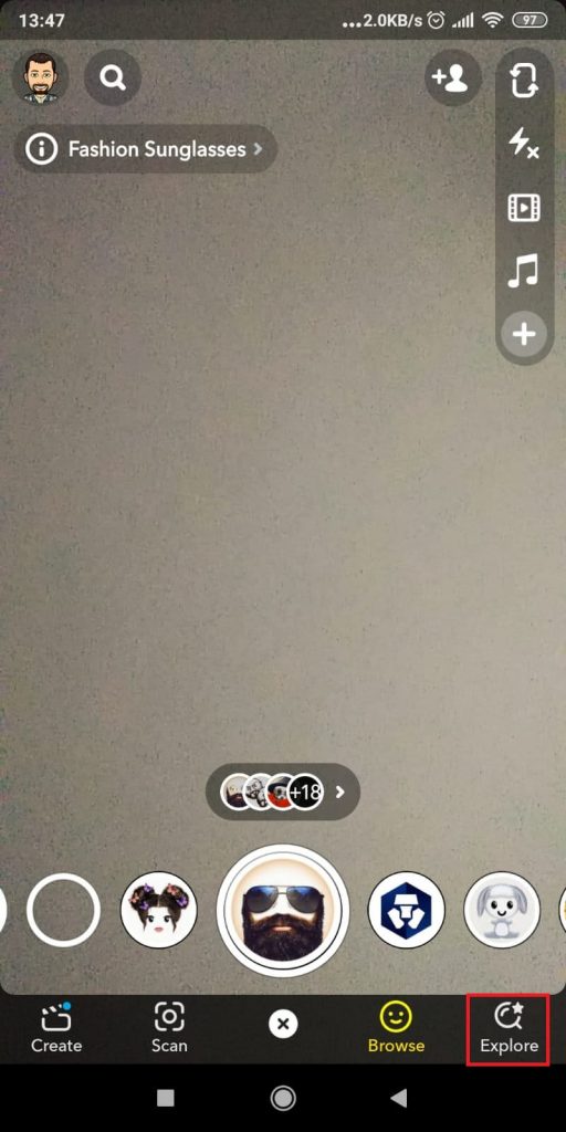 Snapchat app - Tap on “Explore”