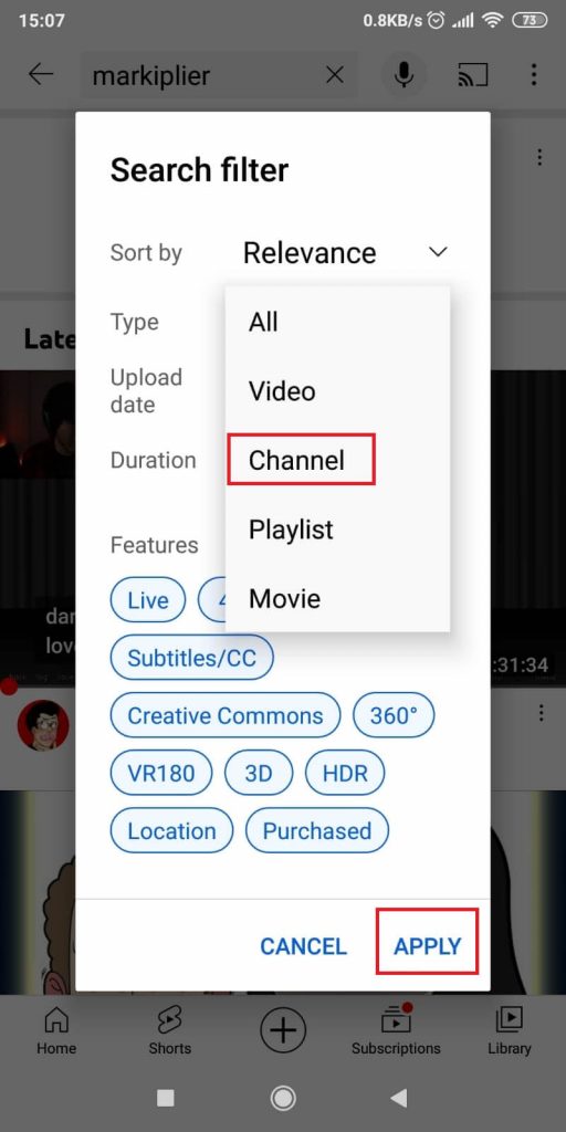 Select “Channel” and then “Apply”