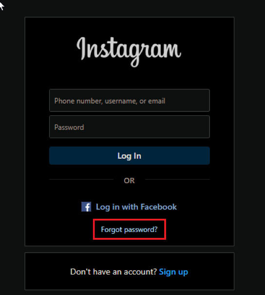 Instagram - Forgot password feature