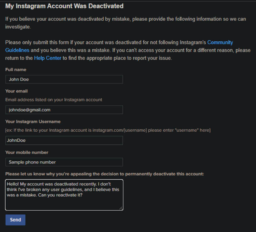 Instagram - My Account Was Deactivated appeal process