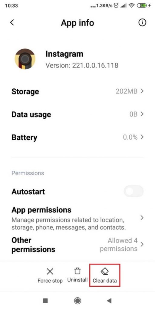 Clear Instagram app data