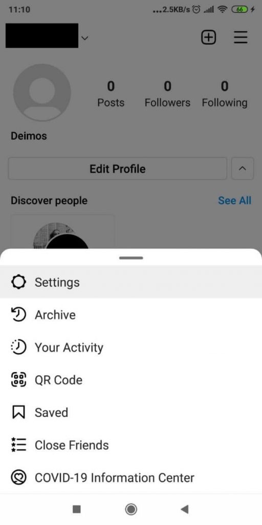Instagram settings page