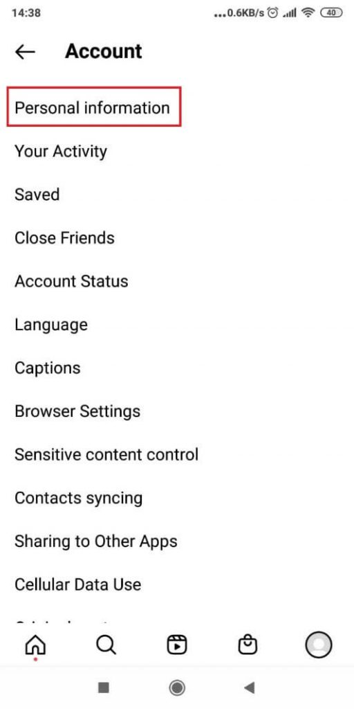 Instagram - Personal information settings page