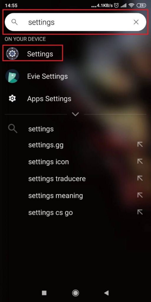 Android phone settings page