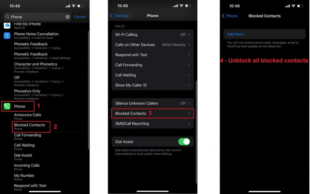 Screenshot showing how to block contacts on iPhones