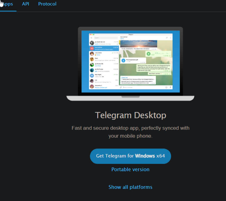 Screenshot of Telegram's homepage.