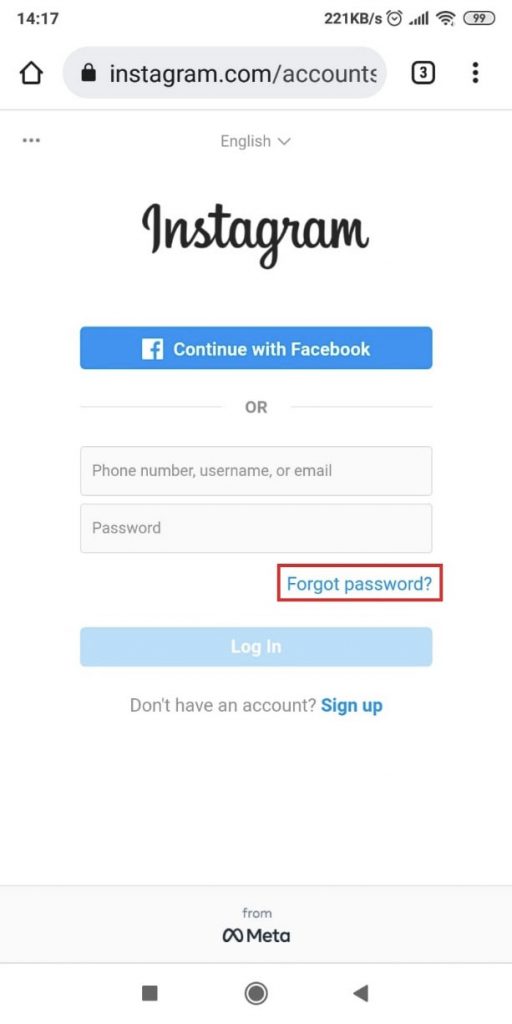 Instagram "Forgot Password" feature