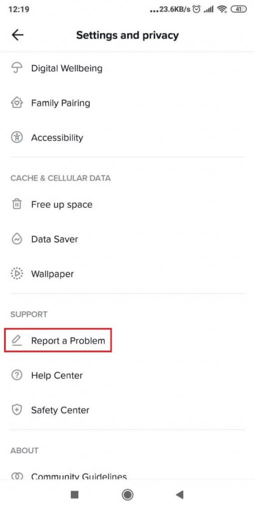 Image showing TikTok's Settings and Privacy page with various options listed