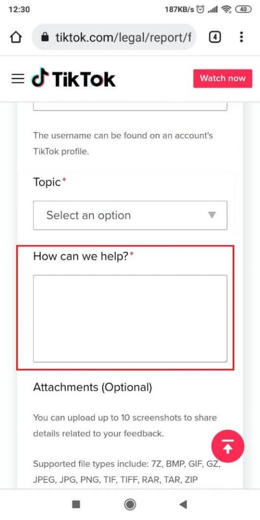Image of TikTok's "How we can help" page