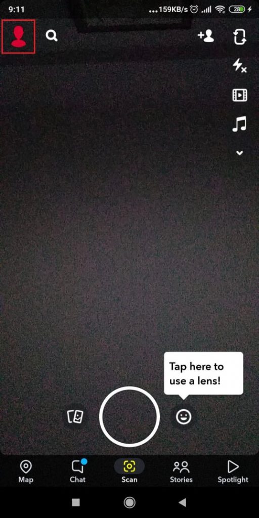 Image of a Snapchat home screen