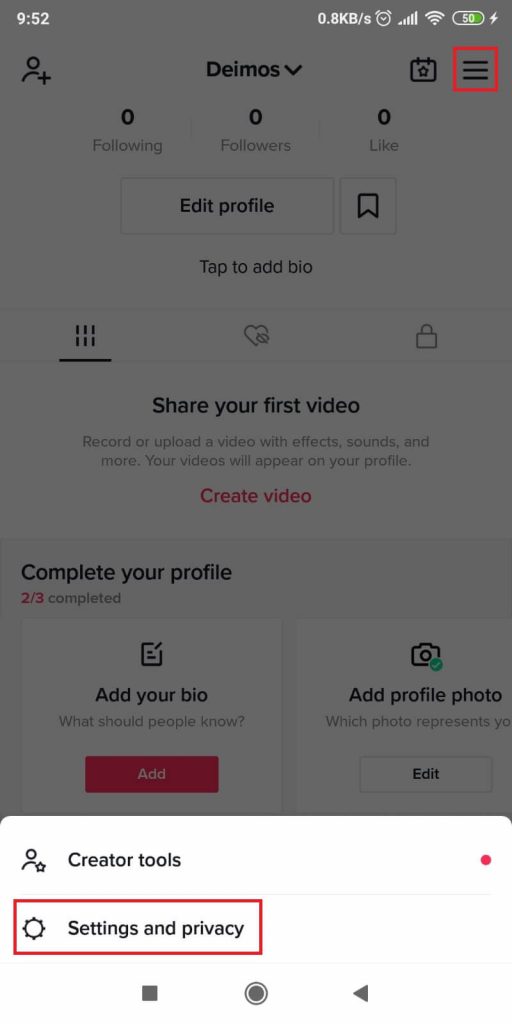 TikTok - Settings and Privacy