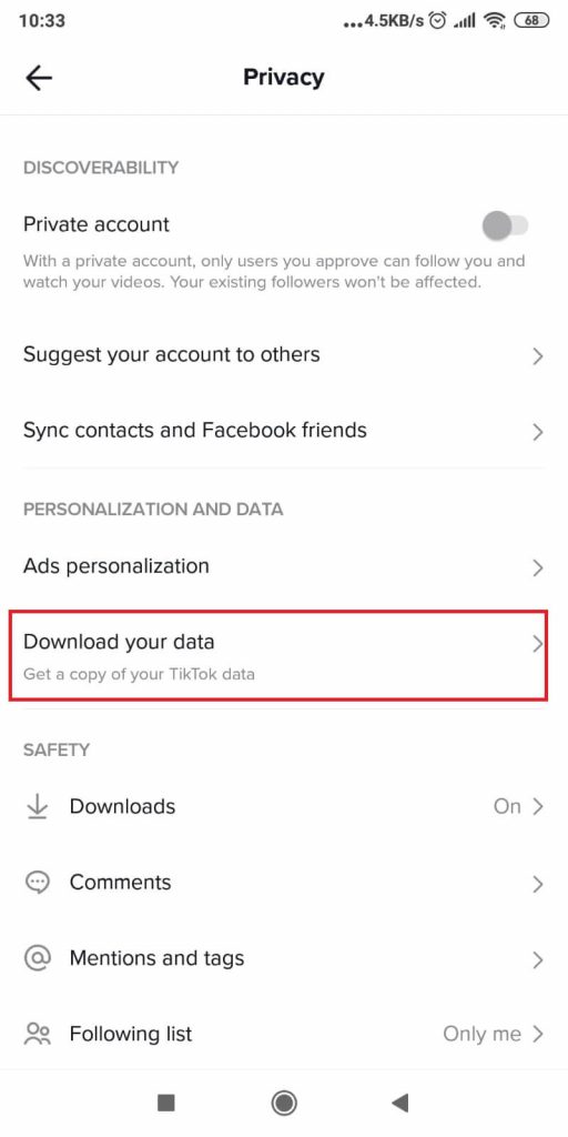 Select “Download your data”