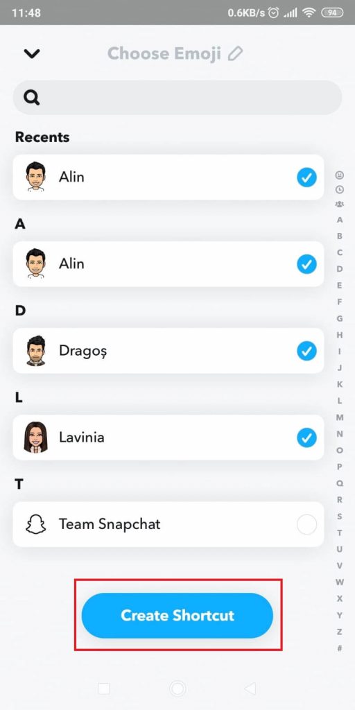 Select your friends and tap on “Create Shortcut”
