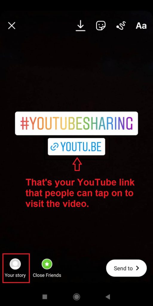 Image showing a YouTube video link appearing in an Instagram story