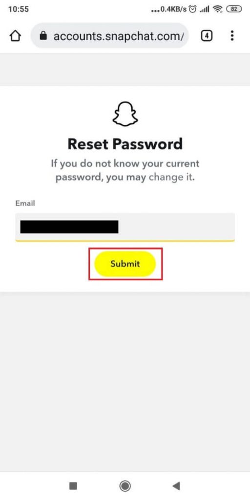 Reset password on Snapchat
