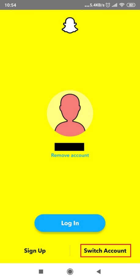 Screenshot showing how to switching accounts on Snapchat