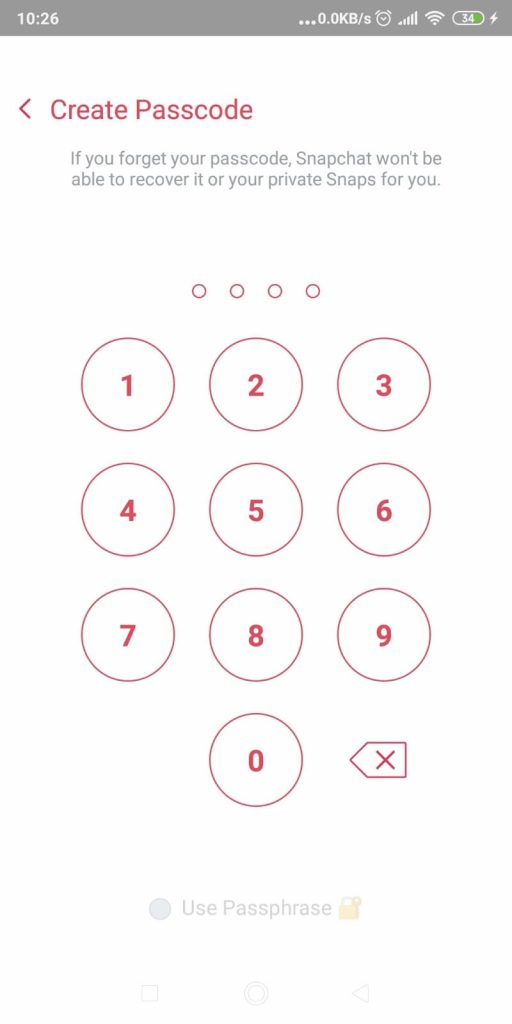 Page showing how to create a new Snapchat passcode